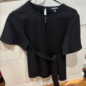 Express Black Mandarin Collar Tie Front Blouse